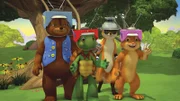 Franklin, Bär, Kaninchen und Fuchs spielen Planeten-Hopser.