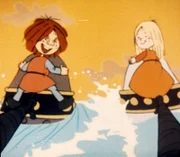 Gilby und Ylvi reiten auf den Seehunden.
