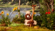 Pitti erfindet ein neues Spiel mit Moppis Harke.