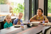 L-R: Amy Fogerty (Ella Allan), Emma Fogerty (Mia Allan) and Rory Banks (Devin Trey Campbell)
