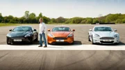 James May mit dem Aston Martin Virage, dem Aston Martin DBS und dem DB9.