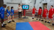 Brooklyn, New York - Host Jason Silva challenges the Blue and Red teams to compete in the Bike Race Illusion, where they must figure out which of two animated bicycle wheels is moving faster.