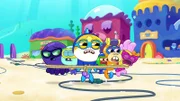 v.li.: Ink Blot, Bubble Maker, Super Shark, Captain Kelp, Zoomerooni, Golden Dazzler