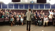 Jersey City, New Jersey - Host Jason Silva tests a groups hearing abilities.