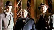 v.l.n.r. Captain Hastings (Hugh Fraser), Poirot (David Suchet) und Inspector Japp (Philip Jackson). v.l.n.r. Captain Hastings (Hugh Fraser), Poirot (David Suchet) und Inspector Japp (Philip Jackson).