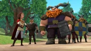 König Richard (li.) versucht Fürst Harald (M.) und seine Wikinger zu beruhigen. Irgend jemand spielt hier ein doppeltes Spiel.
