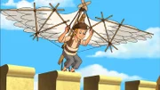 Liam probiert seine neuste Erfindung, den Flugapparat, aus.