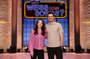 Treten bei "Wer weiß den sowas?" als Kandidat:innen an: Die Moderatorin Laura Winter (l.) und der Fußballspieler Jonas Hofmann (r.).