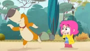 Rebecca (r.) ist verzückt, was für Kunststücke ihr Hund Missile (l.) kann, seit er Ernest verschluckt hat.
