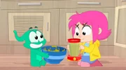 Ernest (li.) und Rebecca (re.) mixen ein Gegenmittel gegen den Eisschnupfen des kleinen Basti.