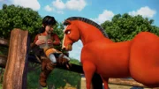 Leo studiert ein Pferd.