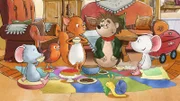 Die Freunde halten ein Drinnen-Picknick ab.
