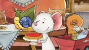 Tilda reicht ihren leckeren Erdbeerkuchen.