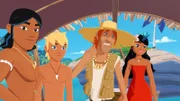 Auru, Yann und Timeti haben herausgefunden, wieso plötzlich so viele Fische in der Bucht sind. Jack (M.) hatte Fischfutter ins Meer gestreut.