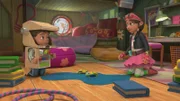 Bitz und Bob hüpfen in ihrem Abenteuer auf die Weit-weig-weg-Insel.