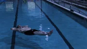 Lee floats in a pool
