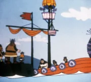 Die Wikinger haben sich ein neues Schiff mit einem wunderschönen Mast gebaut. Aber auch dieses Schiff wird von den Sägefischen wieder versenkt.