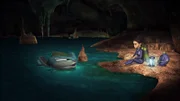 Dr. Kate kann sich mit Scout in eine Unterwasserhöhle retten, nachdem sie ihre Sauerstoffflasche verloren hat.