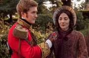 L- R: Lord Alfred Paget (Jordan Waller) and Lady Emma Portman (Anna Wilson-Jones)
