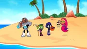 v.li.: Cyborg, Beast Boy, Raven, Starfire