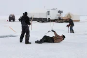 Vince Skiba slips on the ice.