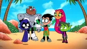 v.li.: Raven, Cyborg, Robin, Starfire, Beast Boy