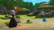 Die Hexe Morgan und Marian duellieren sich mit ihren Zauberstäben.