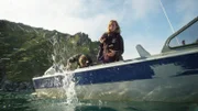 Emily Riedel throws anchor during an exploratory trip to Sledge Island with Zeke Tenhoff.