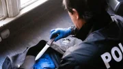 Detective Thomas Small is wearing gloves going through Michael Gargiulo’s duffle bag and finds a knife.