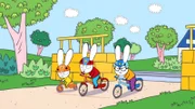 Bei einem Radrennen im Park wollen Ferdinand (r.), Simon (M.) und Franz (l.) herausfinden, wer von Ihnen der Beste ist.