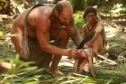 Waz and Rose working on the pig hide.