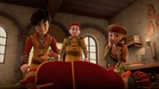 Leo, Lollo und Lisa entdecken den ohnmächtigen Musiklehrer.