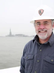 Archaeologist, Joel Dukes, on Liberty Island, New York