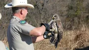 Texas Game Warden Benny Richards holding an owl. Texas Game Warden Benny Richards holding an owl.