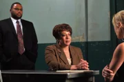 LAW & ORDER -- "Knockoff" Episode 1906 -- Pictured: (l-r) Anthony Anderson as Det. Kevin Bernard, S. Epatha Merkerson as Lt. Anita Van Buren, Katee Sackhoff as Dianne Cary -- NBC Photo: Nicole Rivelli
