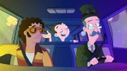 L-R: Vinnie Dakota (voiced by Dan Povenmire), Milo Murphy (voiced by 'Weird Al' Yankovic), Balthazar Cavendish (voiced by Jeff "Swampy" Marsh)