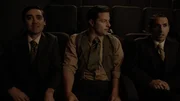 l-r: Jack Warner (Anthony Jackson), First man to talk on film (Brandon Grimes), Harry Warner (Nicolas Greco)