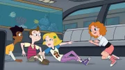 L-R: Zack Underwood (voiced by Mekai Curtis), Milo Murphy (voiced by 'Weird Al' Yankovic), Sara Murphy (voiced Kate Micucci), Melissa Chase (voiced by Sabrina Carpenter).