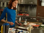 Paramus, New Jersey -  Food styling with expert Rhoda Boone. She shows how a burger is stylized to market to consumers versus what they actually get when they order. Here she styles the patty.