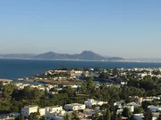 Blick auf den alten Hafen von Karthago mit dem kreisrunden Kriegshafen im vorderen Bereich und dem Handelshafen dahinter.