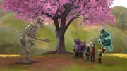 Nach erfüllter Mission verabschiedet sich das Skelett-Yokai O-Dokuro von allen.