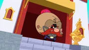 Yosemite Sam hat gerade ein Kloster ausgeraubt und freut sich über seine Beute.