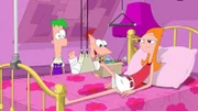 L-R: Ferb Fletcher, Phineas Flynn,  Candace Flynn