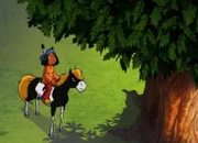 Yakari sieht Fettauge im Baum - schlafend.