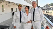 Offizier Christian Kienzle (Patrick Mölleken, r.) muss Kapitän Max Parger (Florian Silbereisen 2. v. l.), Hanna Liebhold (Barbara Wussow, l.) und Oskar Schifferle (Harald Schmidt, 2.v.r.) seinen Fehler beichten.