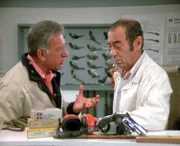 Quincy (Jack Klugman, l.) befragt den Waffenexperten John (Arthur Batanides) zu dem rätselhaften Fall
