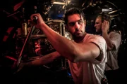 Crew on USS Barb locking torpedo tube. Actors L to R: Alex Sturdivant and Eric Bossard.
