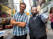NEW YORK CITY, N.Y.- Jason Silva with Marc Salem in Times Square.