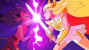 l-r: Catra (voiced by AJ Michalka), She-Ra (voiced by Aimee Carrero)