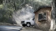 Lee Baker’s truck parked up against the door of Sally Snowden’s burning home.